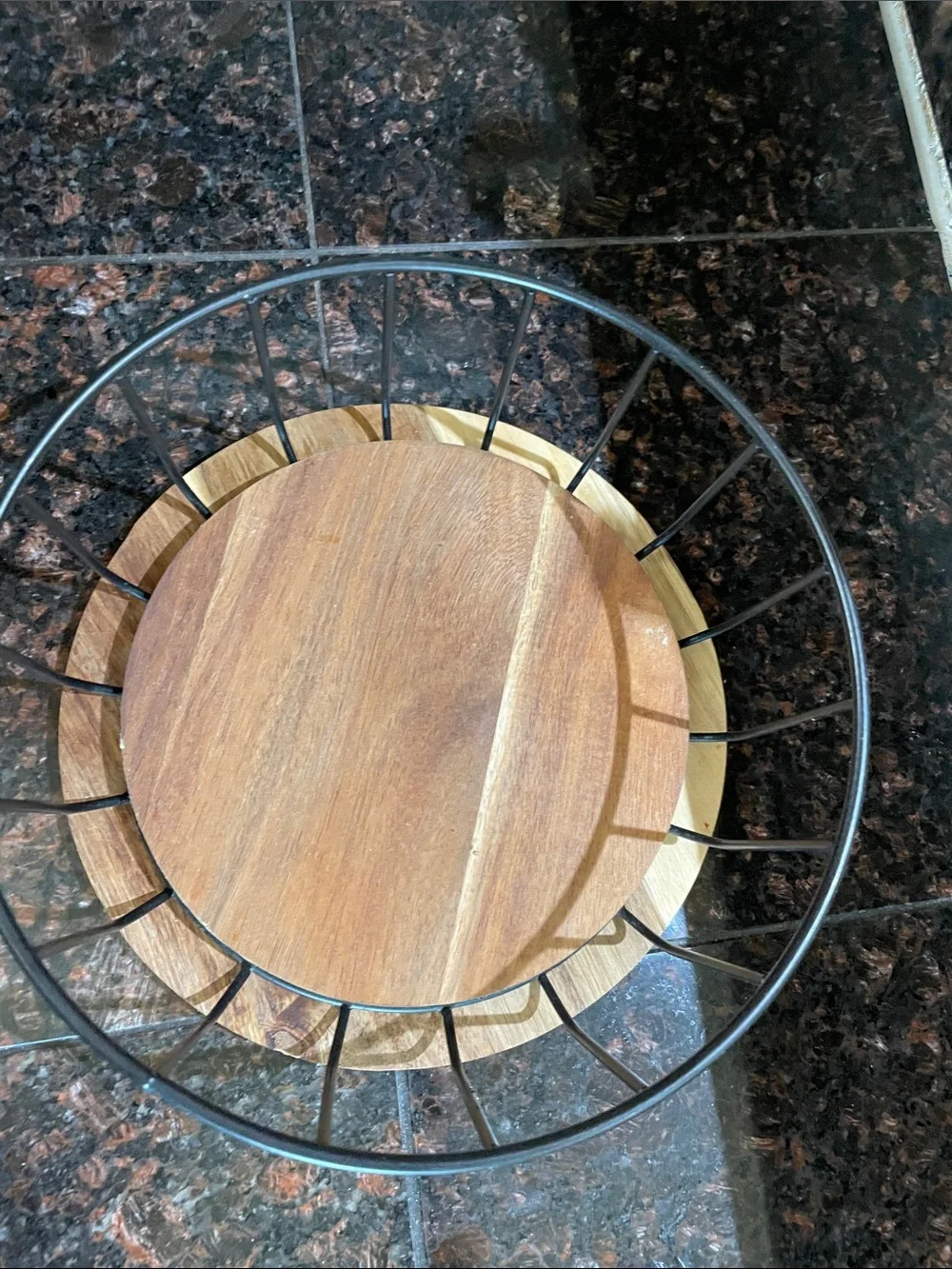 Hobby Lobby Black Metal and Natural Wood Two-Tier Stand